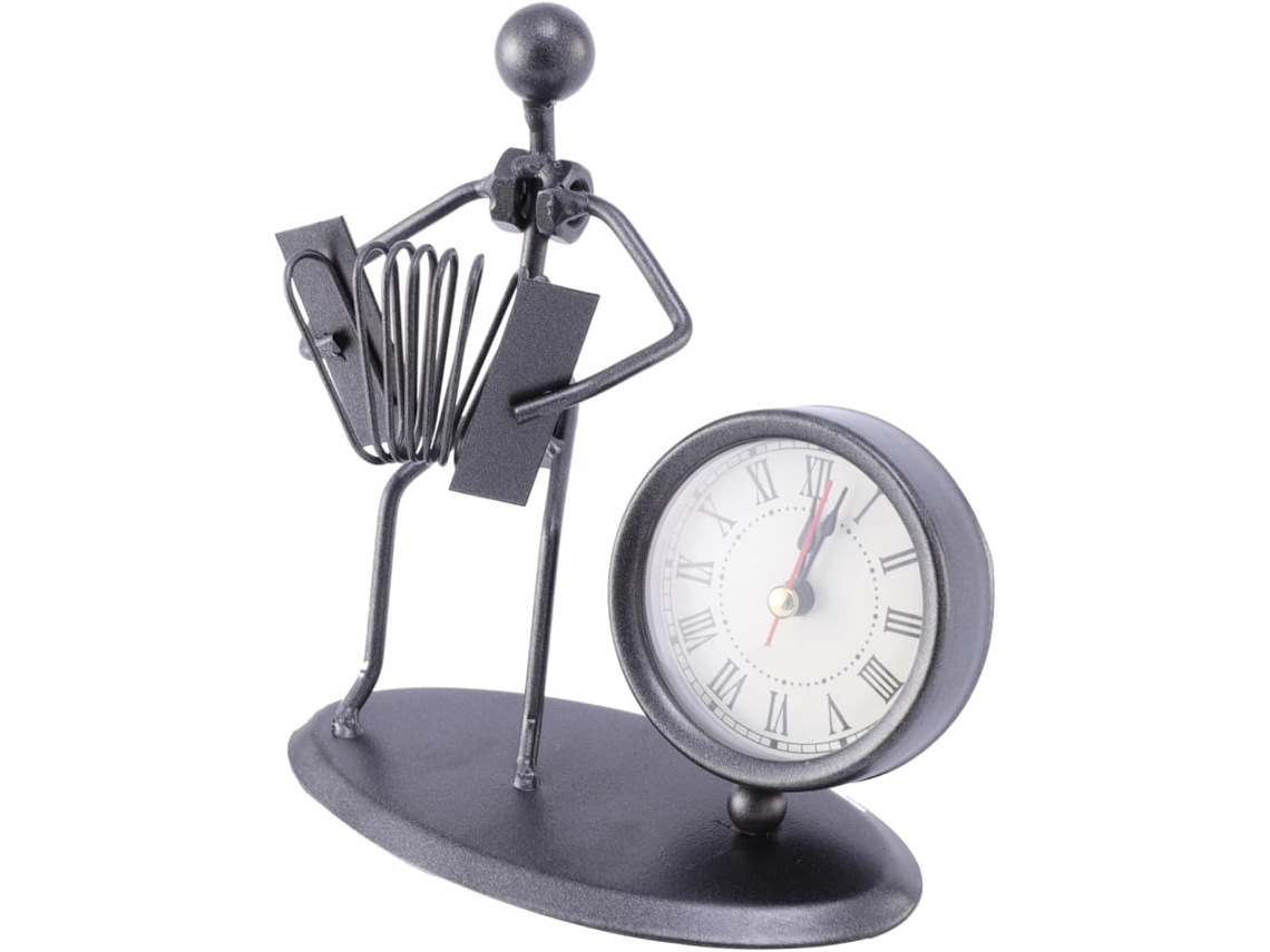 Reloj De Escritorio De Diseño Clásico Y Elegante, Decoración Retro Única En Acero Inoxidable Negro.