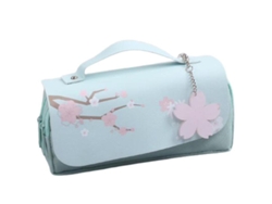 Estuche para lápices de piel sintética con diseño de flor de cerezo verde de Chennnls