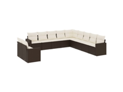 Maison Exclusive - Conjunto de sofás de jardín de 11 piezas con cojines, mimbre y patas marrones