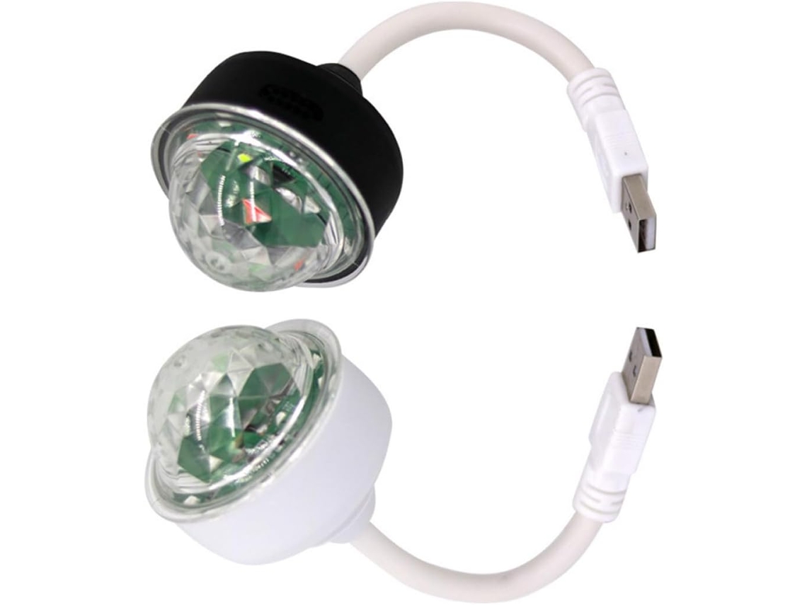 Juego De 2 Miniluces Led Para Discoteca, Usb 5v, Luz Giratoria Multicolor, Carcasa Blanca Y Negra.