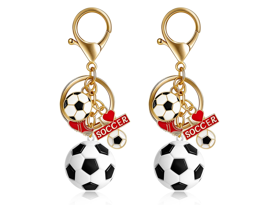 Dos Llaveros 3D de Fútbol en Aleación de Zinc, Colgantes Divertidos para Llaves y Bolsos, Accesorio Deportivo y Regalo