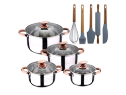 Batería De Cocina Ø16ø18ø20ø24cm De Acero Inoxidable Nona San Ignacio (8 Piezas) Con 5 Utensilios