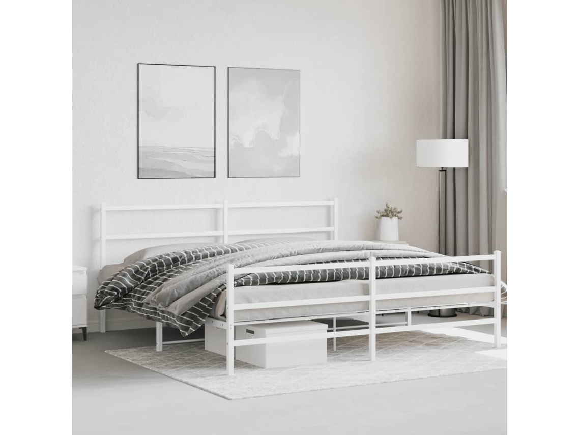 Estructura Cama Sin Colchón Con Estribo Metal Blanco 200x200 Cm