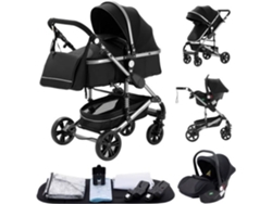 Cochecito Yazoco 3 en 1 con asiento reversible ajustable, modelo Trio, ruedas irrompibles de alta calidad, color negro total