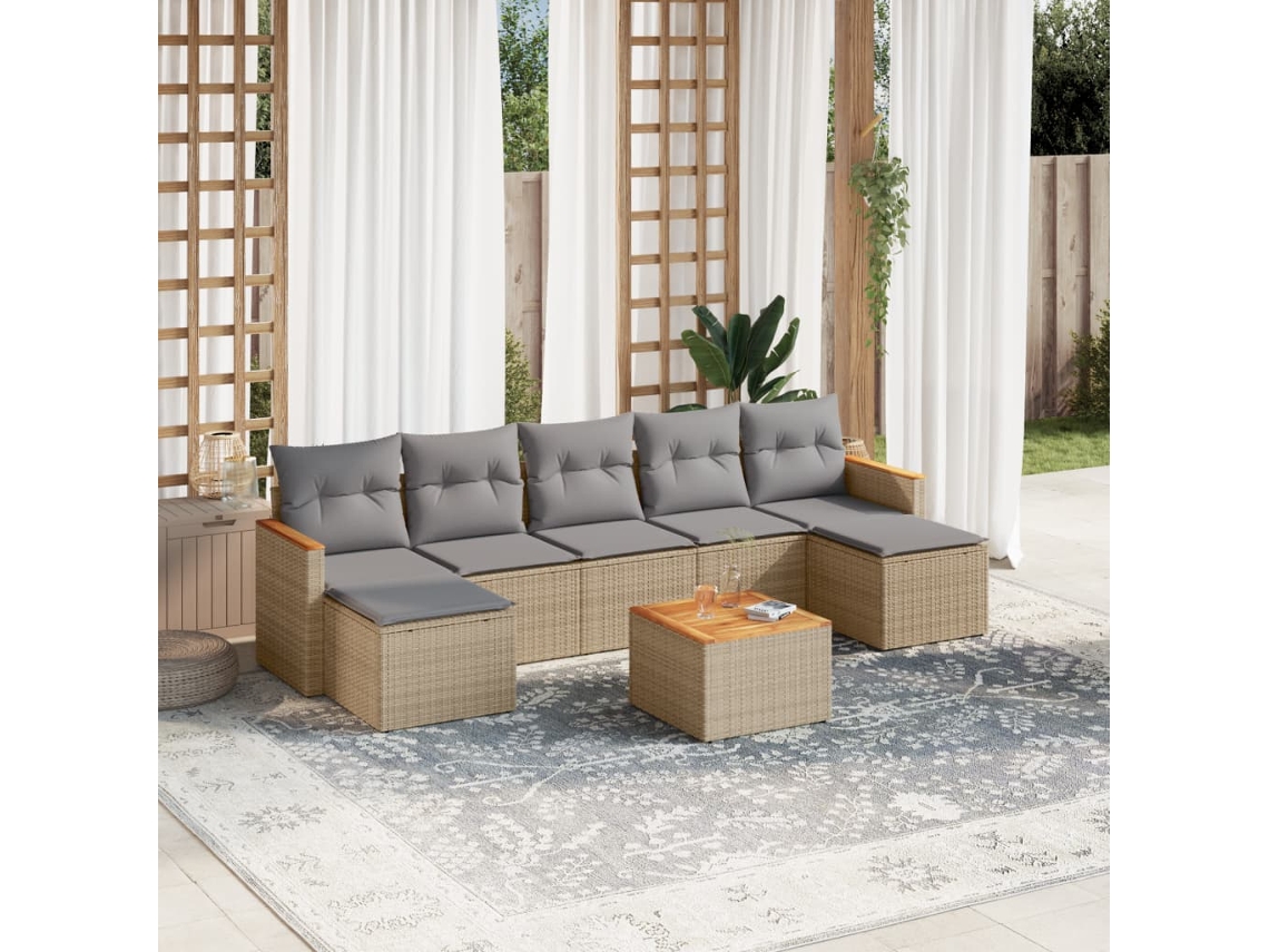 Conjunto de sofá de jardín de 8 piezas con cojines, mimbre beige mixto, DKD Home Decor