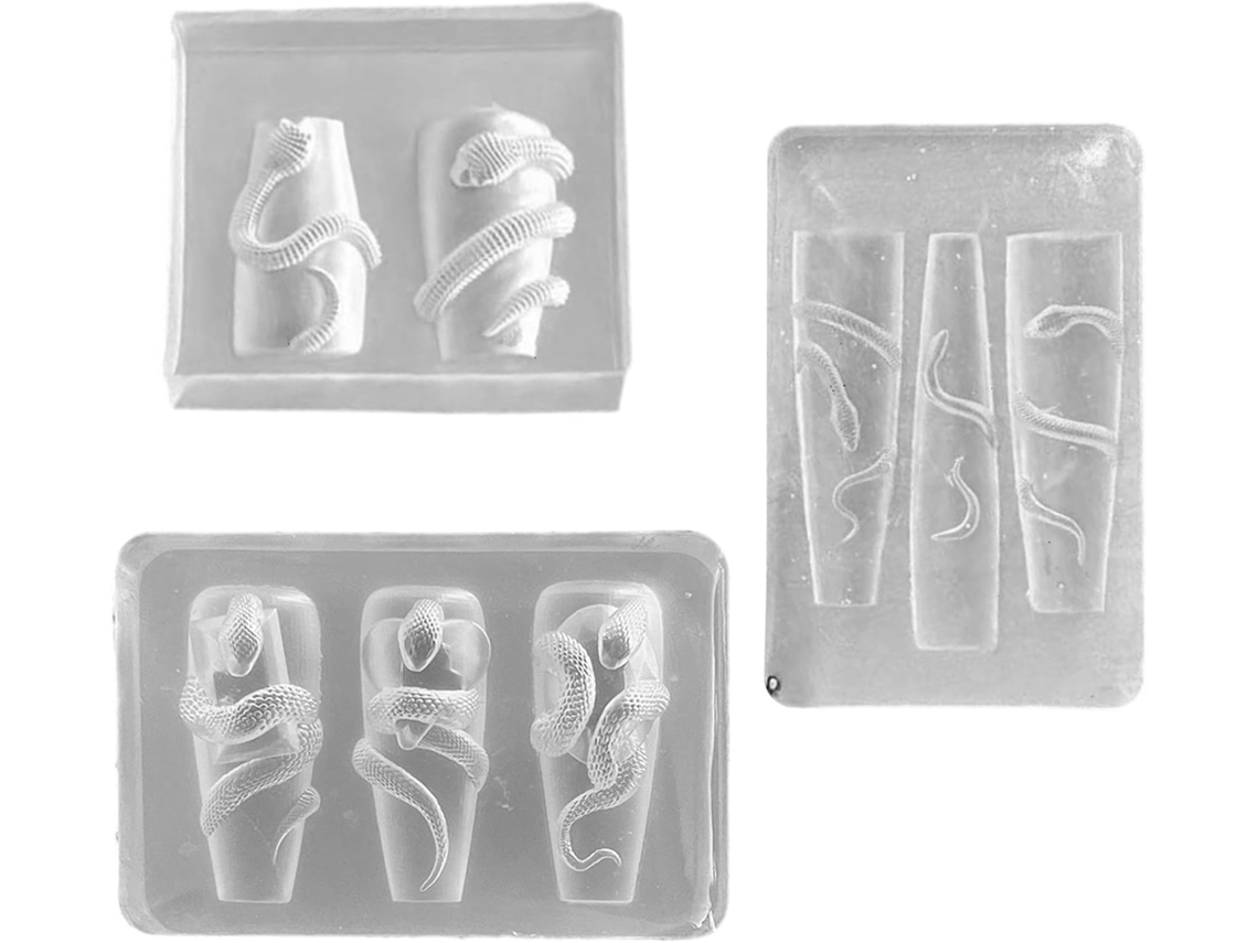 Juego De 3 Moldes Elásticos De Silicona Para Decoración De Uñas Con Diseño De Serpiente Para Proyectos Y Decoración.