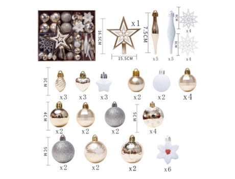 Conjunto de Bolas de Navidad ZMDECQNA Juego Adornos Colgantes Uds Coloridas Inastillables Colgante Estrellas Multicolor - 58un