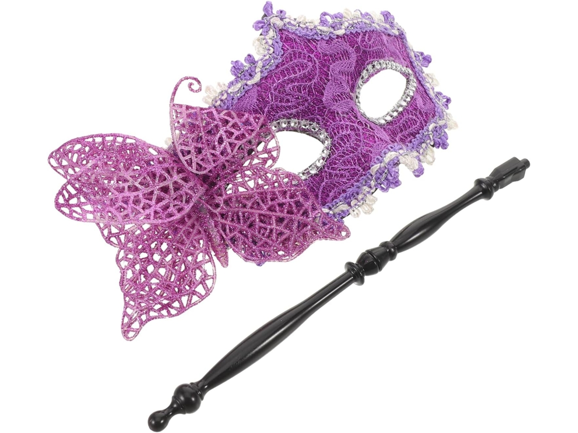 Máscara Veneciana Morada De Media Cara Con Bastón, Máscara Decorativa Para Baile De Máscaras Y Carnaval.