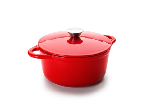 IBILI - Cocotte Redonda de Hierro Fundido Esmaltado 2.7L Apta Vitro e Inducción. Rojo