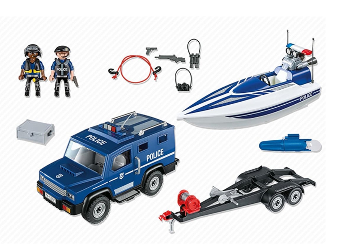 PLAYMOBIL Police Camion de policia con lancha rapida Edad Minima 4 Worten.es