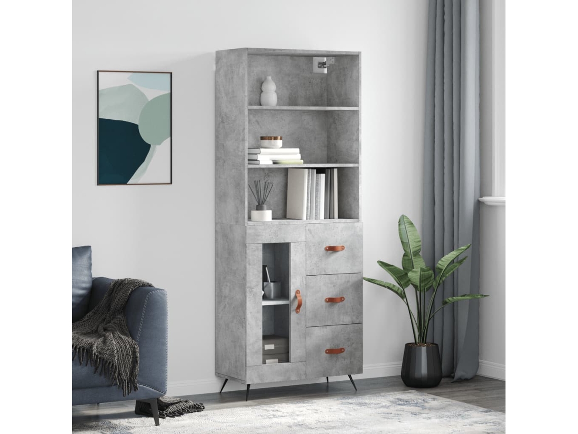 Aparador Alto Madera Contrachapada Gris Hormigón 69,5x34x180 Cm