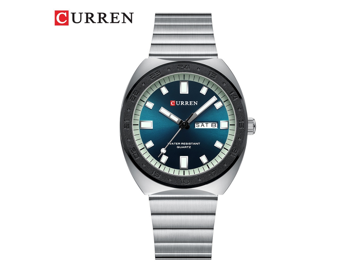 Reloj Redondo Impermeable (azul Plateado) Con Doble Calendario