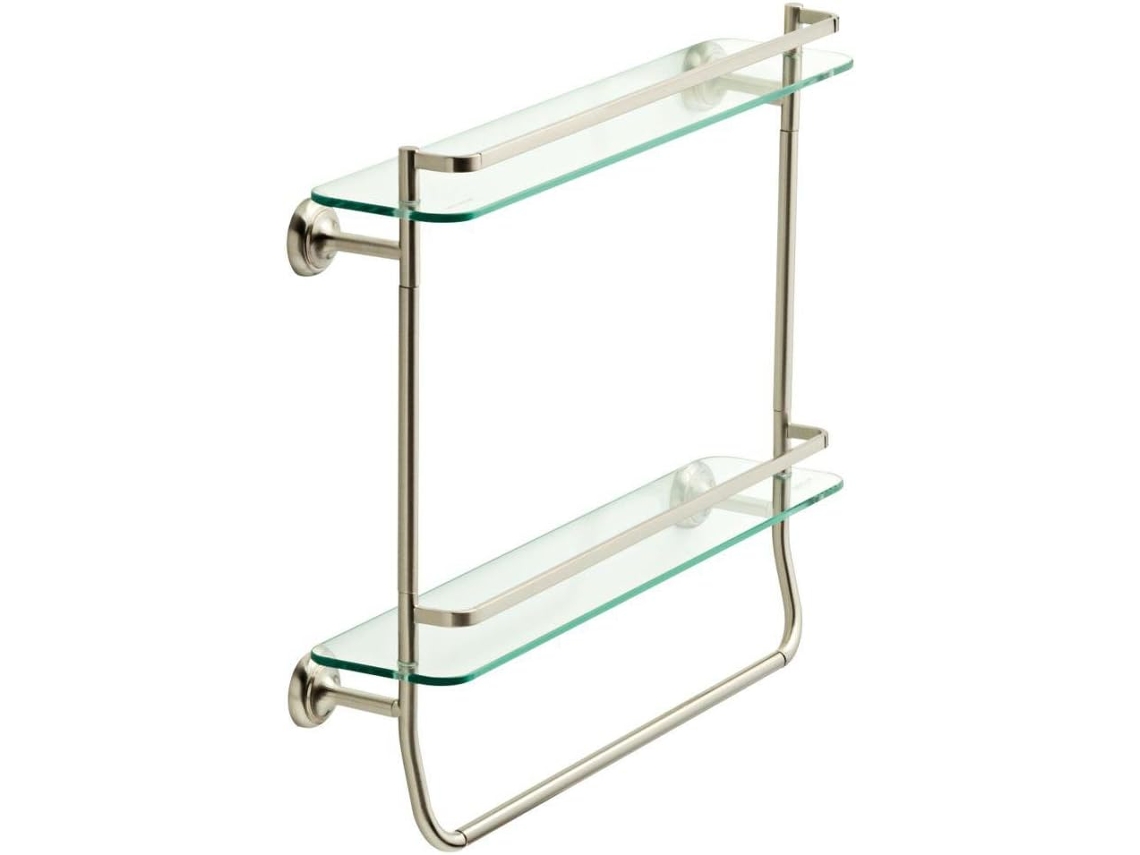 Estante doble de cristal Fss07-bn con toallero en níquel cepillado, 50,8 cm