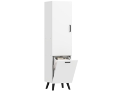 Armario Alto De Baño Con Puertas, Cesta Para La Ropa Sucia, Organizador Para Espacios Pequeños, Blanco.
