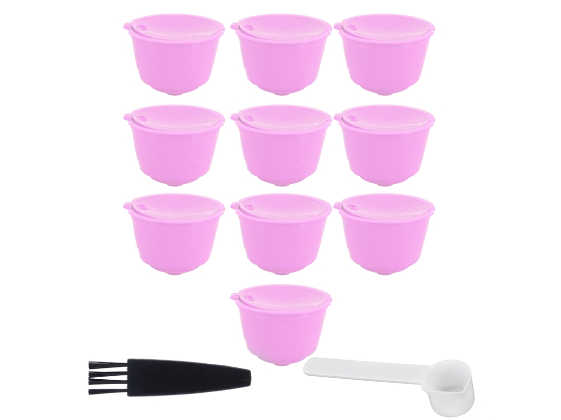 Juego de cápsulas reutilizables con cuchara y cepillo para cafetera Dolce Gusto (morado, 10 cápsulas, 1 cuchara y 1 cepillo)