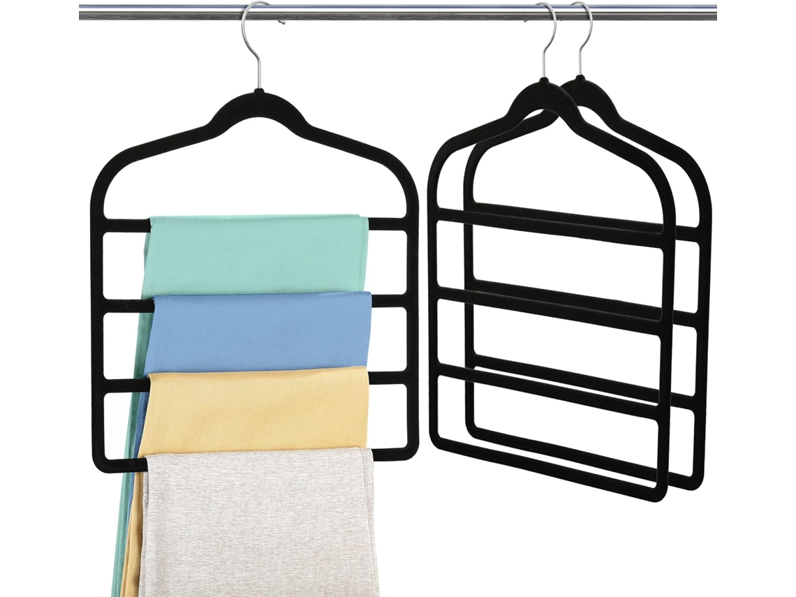 Perchas de terciopelo para pantalones, ahorradoras de espacio, antideslizantes, paquete de 3, organizador de armario (negras)