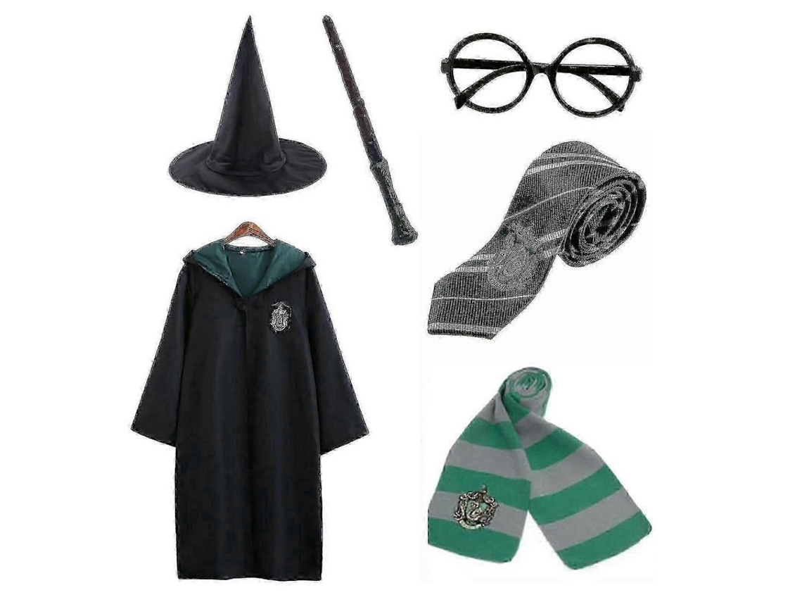 Disfraz De Mago Harry Potter Set 6 Piezas Capa Talla 115cm 3-4 Años Verde 115 Cm (3-4 Años) Verde