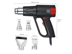 Pistola de aire caliente industrial de 2000 W con pantalla LCD, temperatura ajustable de 50 a 600 ℃ y 4 boquillas con ajuste de flujo.