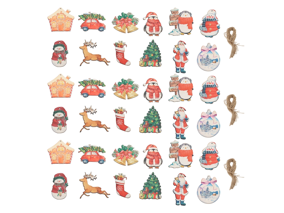 2026-36 Adornos Colgantes De Navidad De Madera: Muñeco De Nieve, Elfo Y Campana Para Sala, Dormitorio Y Cocina