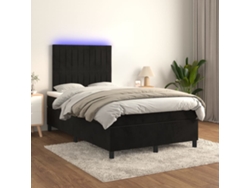 Cama Box Spring Colchón Y Led Terciopelo Negro 120x200 Cm