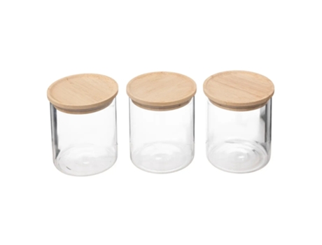 Juego de tarros de cristal con tapa de madera - Pack de 3