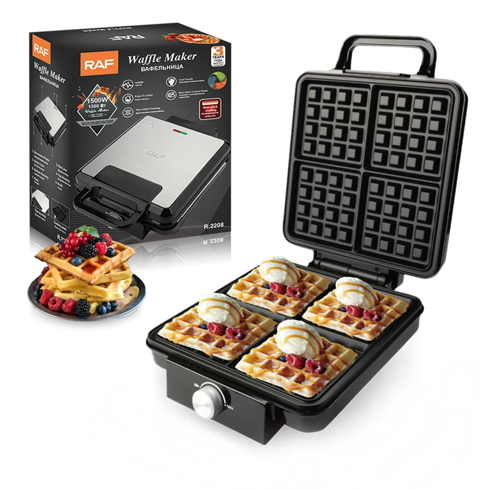 Gofrera Eléctrica De 1500 W, Horno Para Tortitas Antiadherente De Doble Calentamiento Y Cuatro Compartimentos.