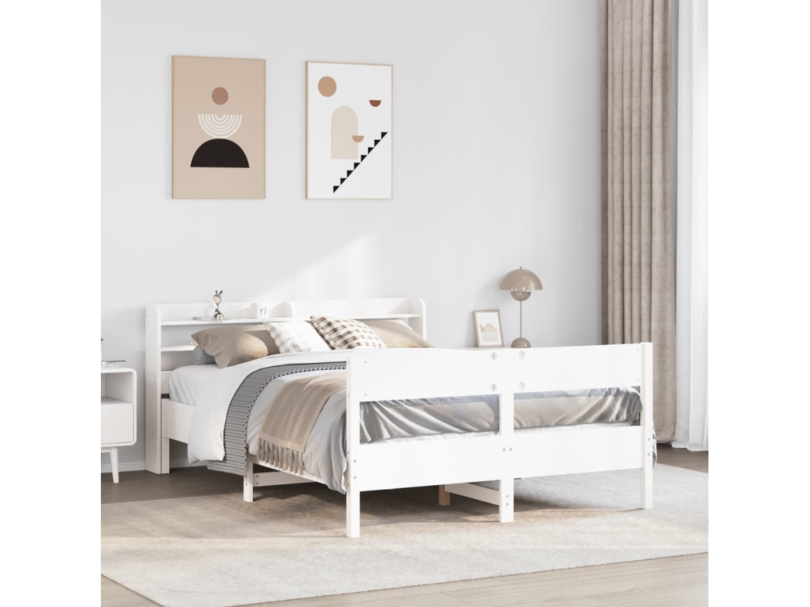 Estructura De Cama Sin Colchón Madera De Pino Blanca 140x200 Cm