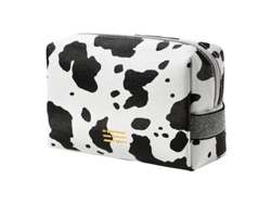 Neceser Portátil Con Estampado De Vaca, De Piel Sintética Impermeable, Ideal Para Viajes, Con Cierre De Cremallera.