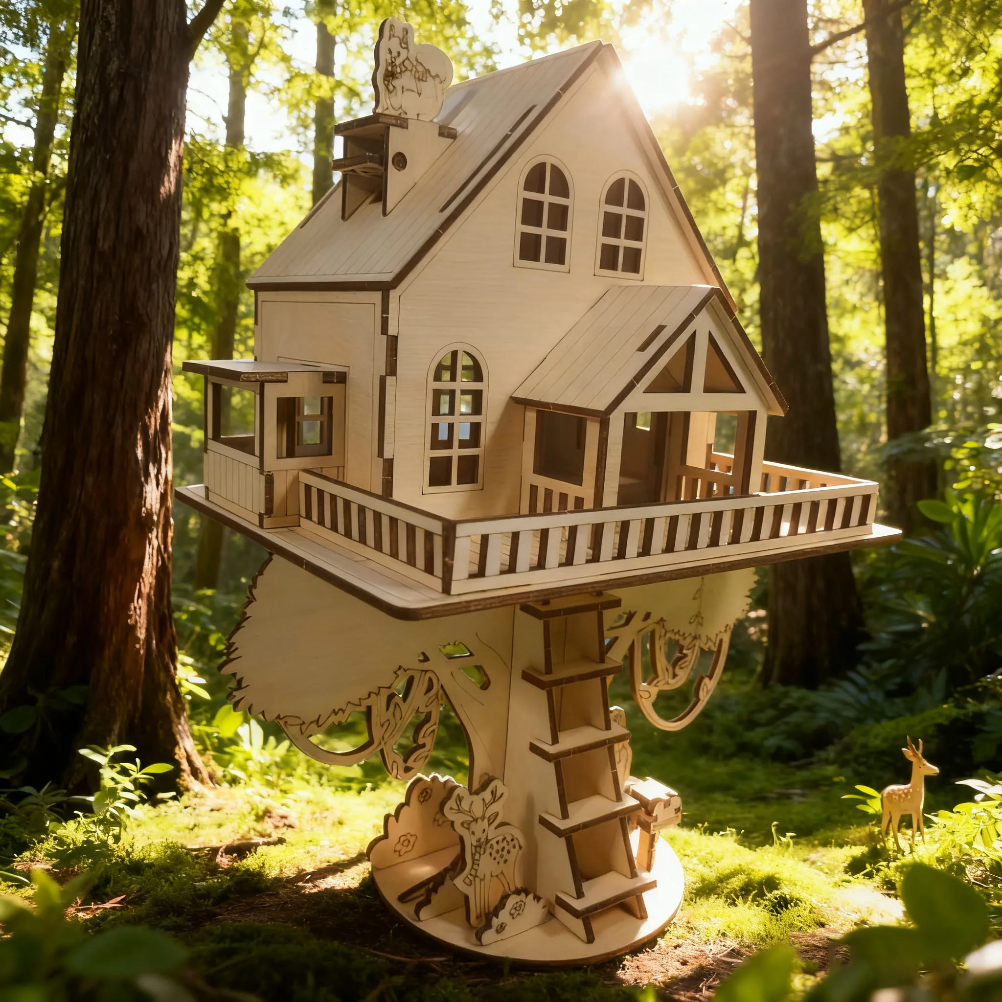 Modelo De Rompecabezas 3d De Casa En El Árbol De La Jungla. Kit Creativo Para Construir Una Casa En El Árbol.