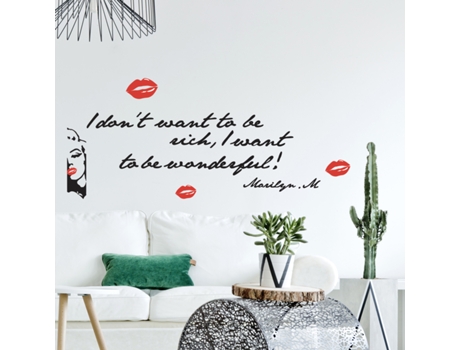 Adhesivo Decorativo PLAGE Compromiso de Marilyn Monroe con Labios Rojos Quiero Ser Maravillosa 24 cm X 68 cm