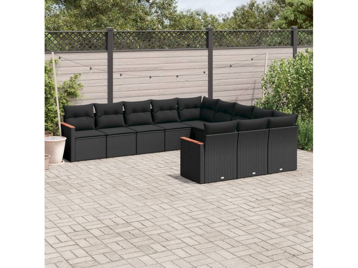 Conjunto de sofás de jardín de 11 piezas DKD Home Decor con cojines de mimbre negros