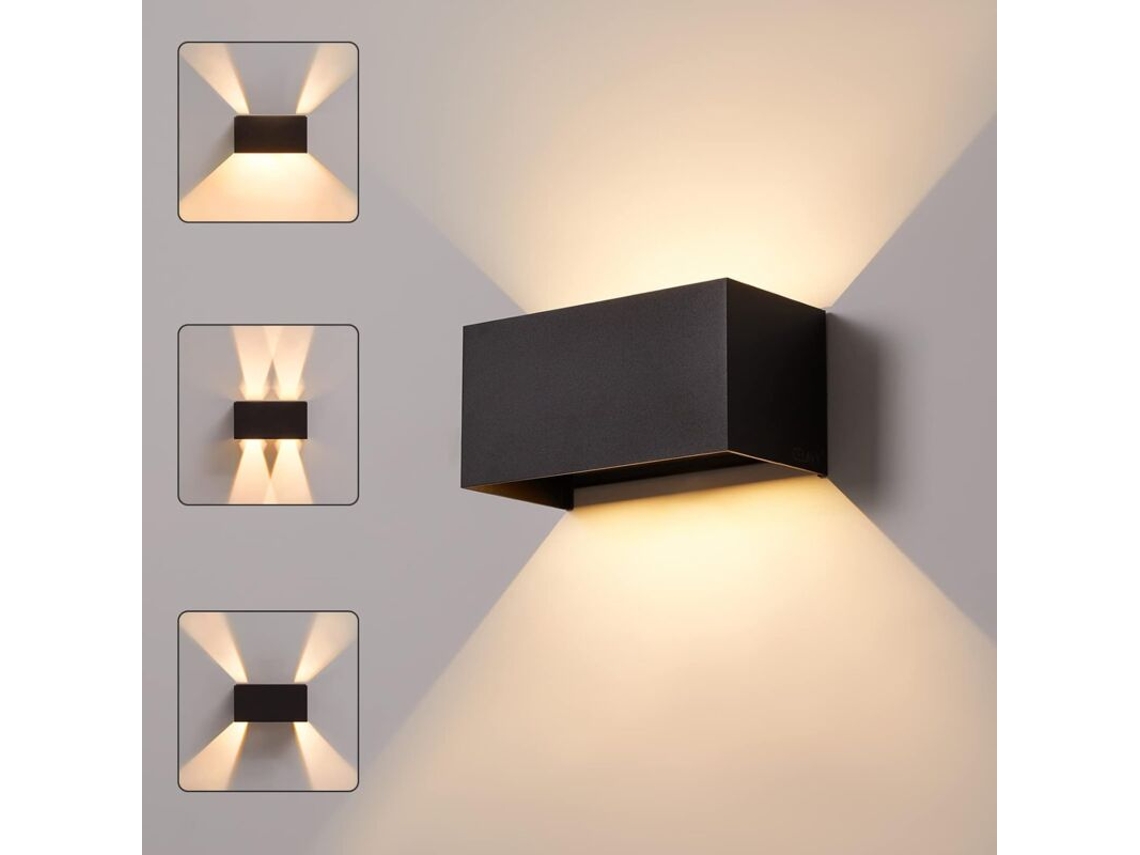 Aplique De Pared Para Interior/exterior — Luz Led Moderna Para Exteriores — Luz Exterior Impermeable (ip65) — Blanco Cálido (3000 K) — Negro