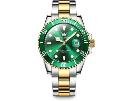 VEANXIN Reloj de Cuarzo para Hombre Esfera Grande Acero Inoxidable Fecha de Mano Reloj Luminoso Impermeable para Hombre(Oro Verde)