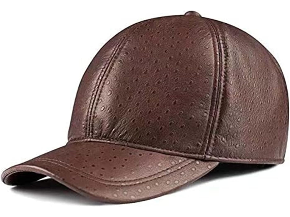 Casquette De Baseball En Cuir Véritable For Hommes - Chapeau Journal Réglable Marron Et Noir(brown)