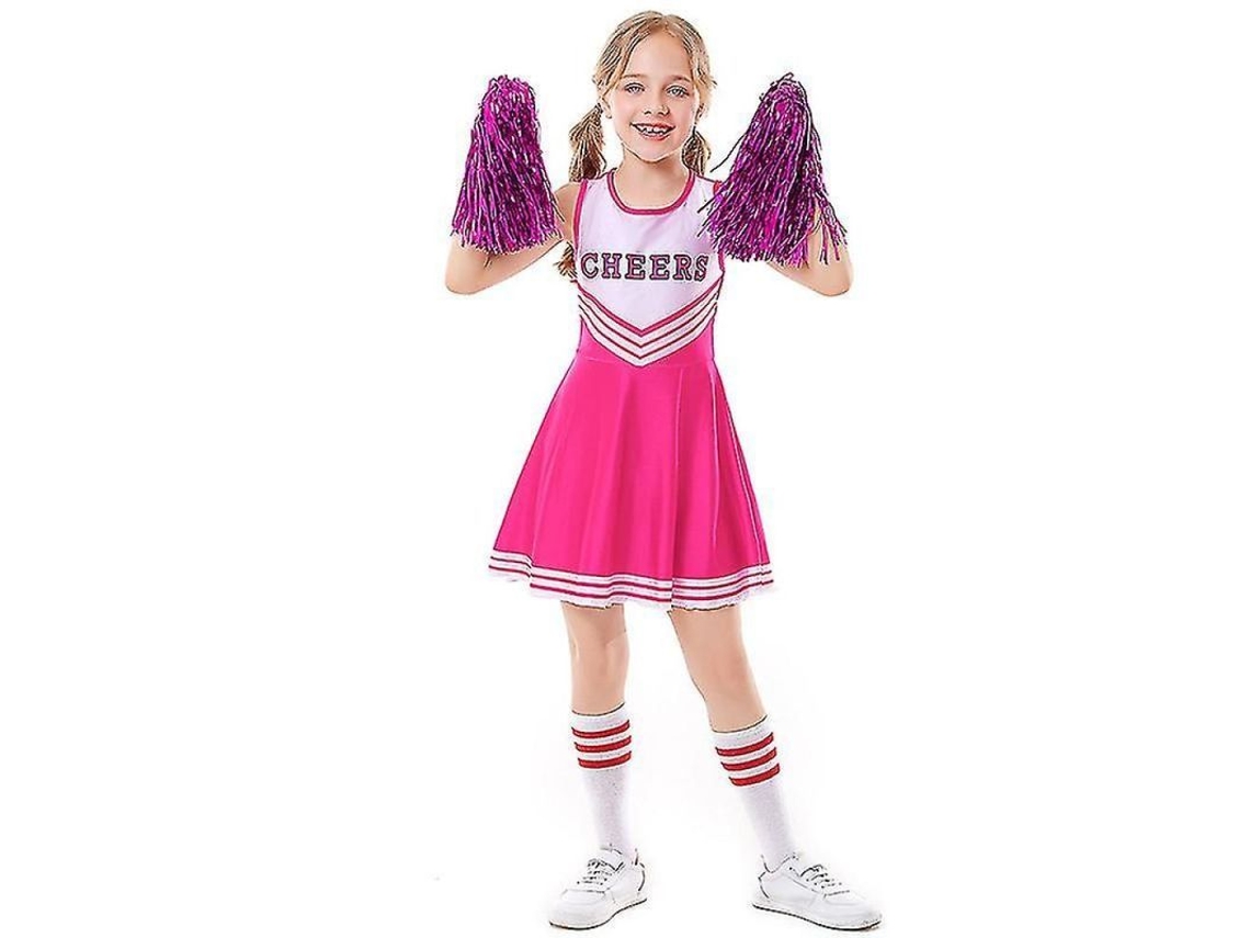 Traje De Porrista Para Niñas 3-10 Años Con Pompones Rojo Rosa Para Juegos Deportivos Escolares 150cm Rosa Roja