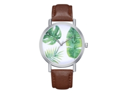 Reloj De Cuarzo De Cuero Pu Fashion Con Diseño De Hojas, Unisex (café)