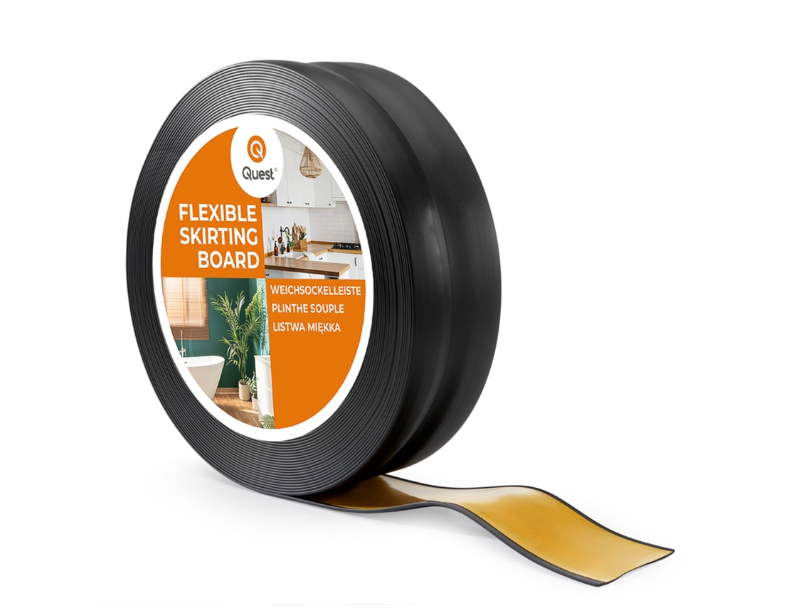 Zócalo de PVC de 32 x 23 mm, 20 m, flexible, autoadhesivo, suave, color negro Quest