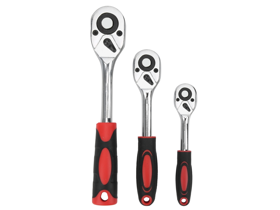 Juego de llaves de trinquete de liberación rápida de 3 piezas, 24 dientes, 1/4", 3/8", 1/2" (herramienta de reparación manual)