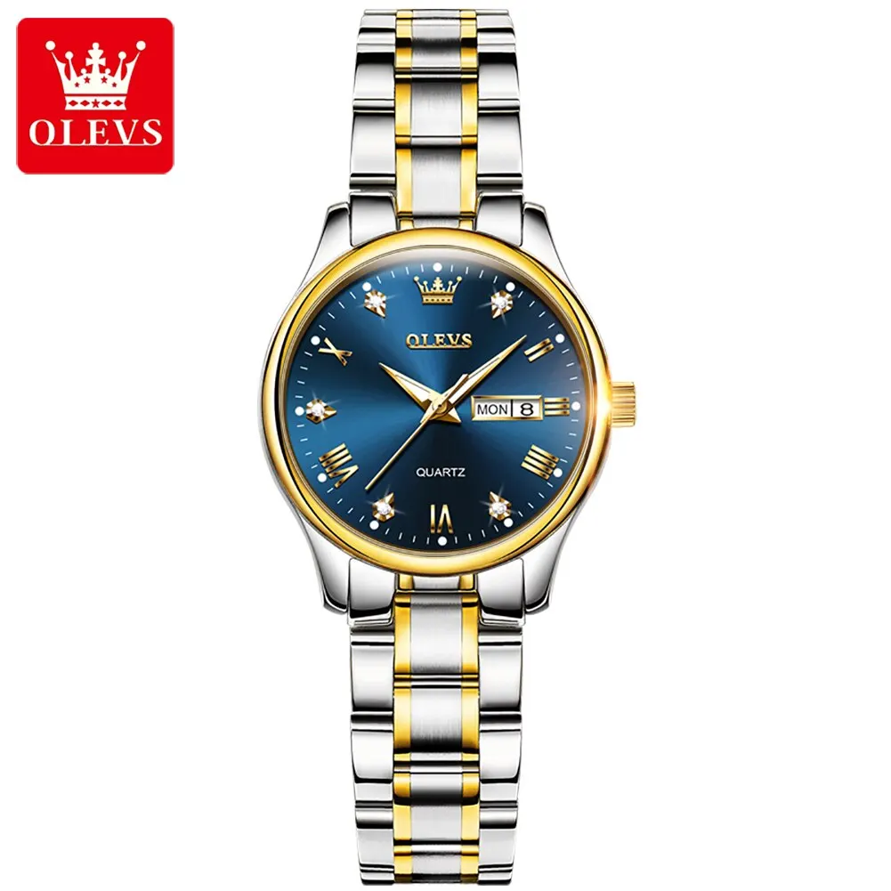 Reloj De Cuarzo De Lujo Para Mujer, Resistente Al Agua, Con Correa Plateada Y Esfera Azul.
