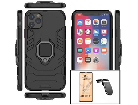 Kit Cristal Templado CeramicGlass Full Cover, Funda 3X1 Military Defender y Soporte Magnético L Sade Driving Apple iPhone 13 Pro PHONECARE Negro