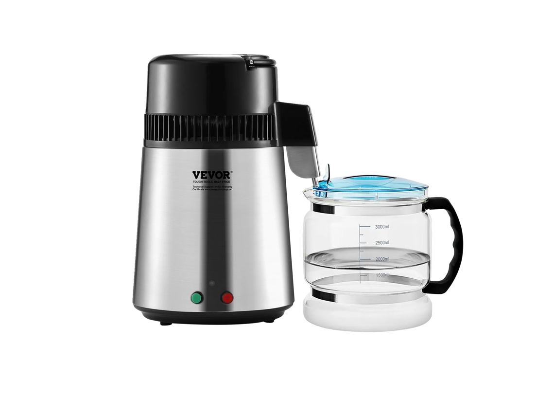 Destilador de agua, capacidad diaria de 6,3 galones, potencia de 750 W, acero inoxidable.