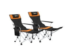 Juego De 2 Sillas Plegables De Camping Con Reposapiés Y Portavasos - Naranja