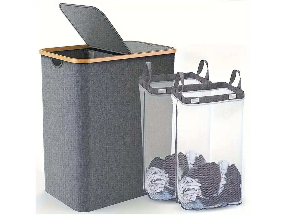 Cesto De Ropa De Bambú Con Doble Tapa, 150 L.