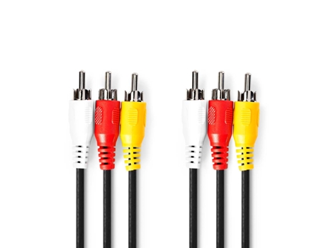 Cable de vídeo compuesto 3x RCA macho 3x RCA macho Niquelado 480p 1,50 metros Redondo PVC Negro Caja NEDIS