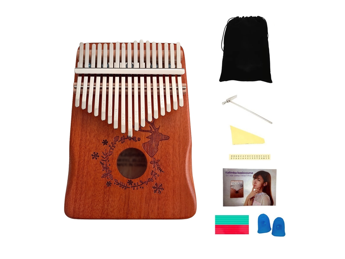 Piano de pulgar portátil, 17 teclas, diseño de ciervo