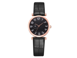 Reloj De Moda Casual Unisex Cuarzo Correa De Cuero Pu (oro Rosa Dial Negro Pequeño)