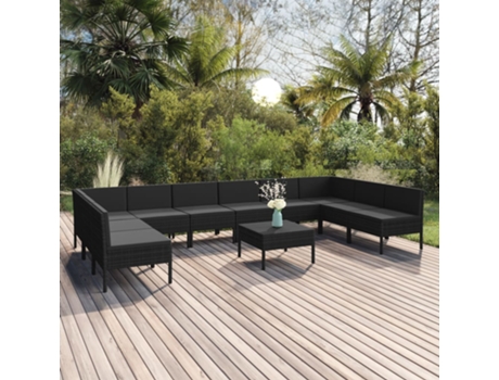 Conjunto 11 de muebles de jardín VIDAXL cojines ratán sintético negro