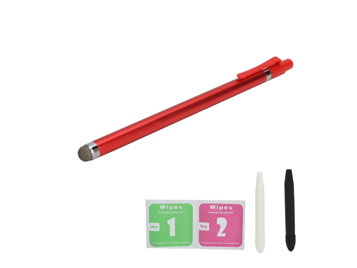 Lápiz táctil de aleación de aluminio de alta precisión para teléfonos móviles y tabletas iOS/Android, color rojo claro y dorado.