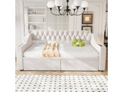 Sofá Cama 90x190 Cm De Terciopelo, Multifunción, Cajones De Almacenaje, Reposabrazos Anchos Con Estantes, Puertos Usb Integrados, Beige