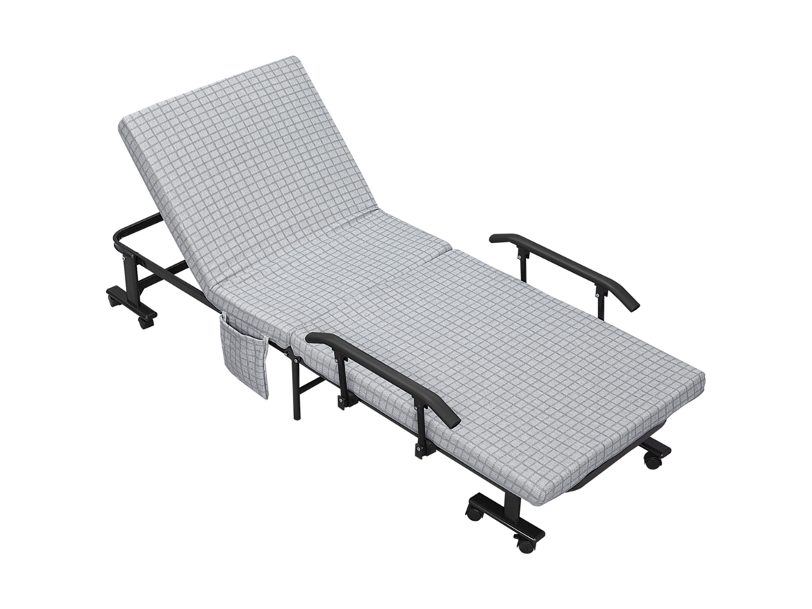 Cama Plegable De Acero De 190x76x33 Cm Con Ruedas Y 5 Posiciones, Portátil.